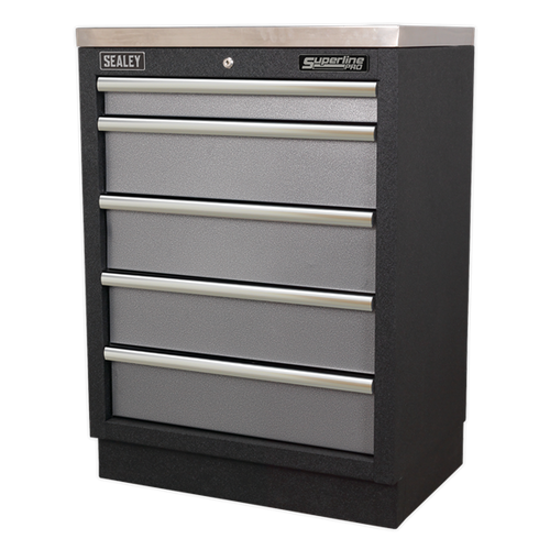 Sealey Superline Pro Modular 5 Drawer Cabinet 680mm APMS59, Tough and durable construction with a hammered metal finish.