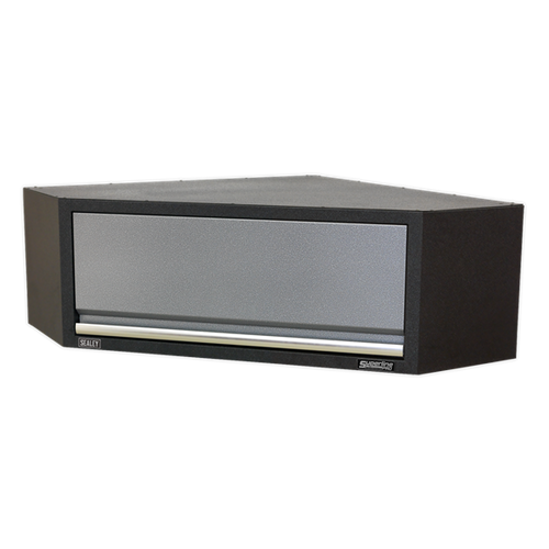 Sealey Modular Corner Wall Cabinet 865mm APMS61, Tough and durable construction with a hammered metal finish.