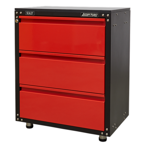 Sealey American Pro Modular 3 Drawer Cabinet with Worktop 665mm APMS82, Use as part of a complete garage storage system or as an individual storage unit.