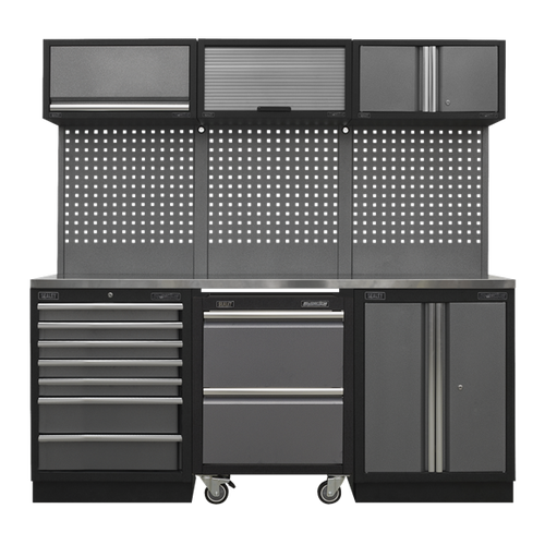 Sealey Modular Tool Storage System Stainless Steel Worktop 2.04m  APMSSTACK12SS, Tough and durable construction with a hammered metal finish.
