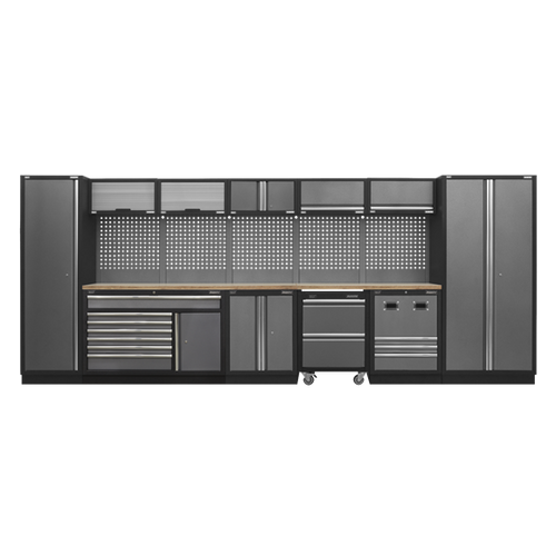 Sealey Modular Tool Storage System Wooden Worktop APMSSTACK16W, Tough and durable construction with a hammered metal finish.