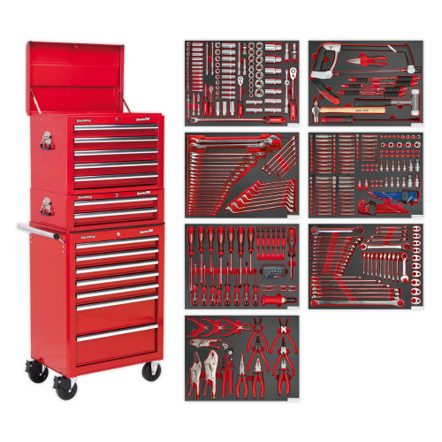 Sealey Tool Chest Combination 14 Drawer with Ball Bearing Slides - Red & 446pc Tool Kit TBTPCOMBO1