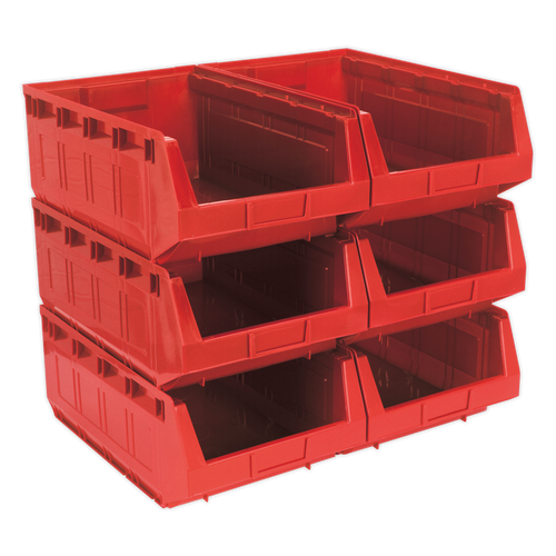 Sealey Plastic Storage Bin 310 x 500 x 190mm - Red Pack of 6 TPS56R