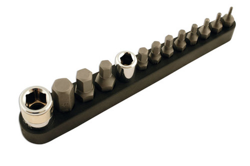 Supplied with two bit adaptors: 1/4"D x 1/4" Hex & 3/8"D x 10mm Hex.