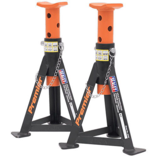 Sealey Axle Stands (Pair) 3 tonne Capacity per Stand - Orange AS3O | Heavy-duty axle stands to safely support vehicles for extended periods of time. | toolforce.ie