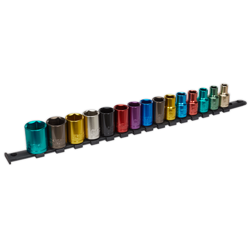 Sealey Multi-Coloured Socket Set 15pc 1/2"Sq Drive 6pt WallDrive¨ Metric AK2874