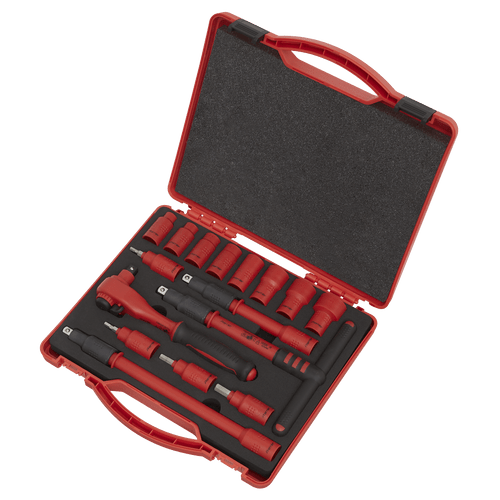 Insulated Socket Set 16pc 3/8"Sq Drive 6pt WallDrive¨ VDE Approved | Hardened and tempered Chrome Vanadium steel sockets and accessories. | toolforce.ie