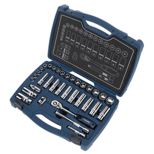 Socket Set 34pc 3/8"Sq Drive 6pt WallDrive¨ Metric | Heat treated, drop-forged Chrome Vanadium steel sockets and accessories with a fully polished mirror finish. | toolforce.ie