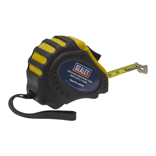 Autolock Tape Measure 3m(10ft) x 16mm - Metric/Imperial | High-visibility composite case with rubber cover, wrist strap and belt clip. | toolforce.ie