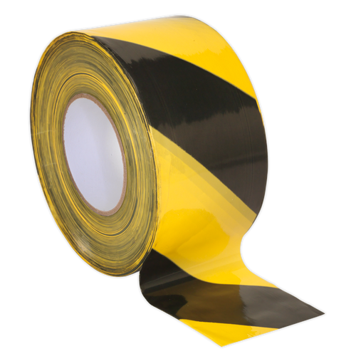 Sealey Hazard Warning Barrier Tape 80mm x 100m Black/Yellow Non-Adhesive BTBY