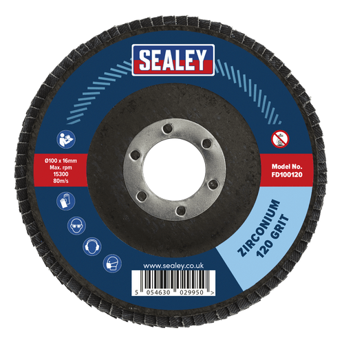 Sealey Flap Disc Zirconium 100mm 16mm Bore 120Grit FD100120