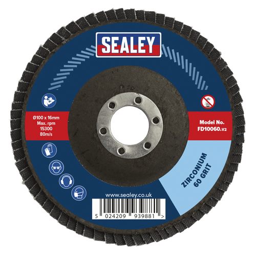 Sealey Flap Disc Zirconium 100mm 16mm Bore 60Grit FD10060