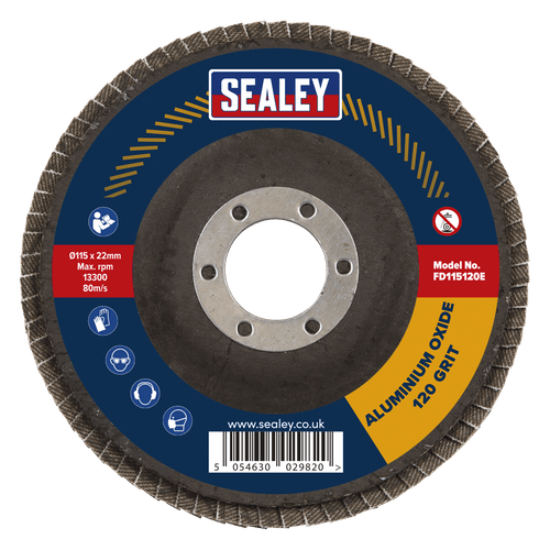 Sealey Flap Disc Aluminium Oxide 115mm 22mm Bore 120Grit FD115120E