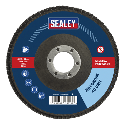 Sealey Flap Disc Zirconium 125mm 22mm Bore 40Grit FD12540