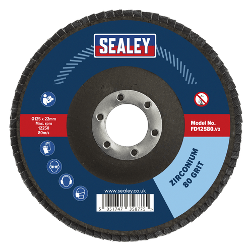 Sealey Flap Disc Zirconium 125mm 22mm Bore 80Grit FD12580