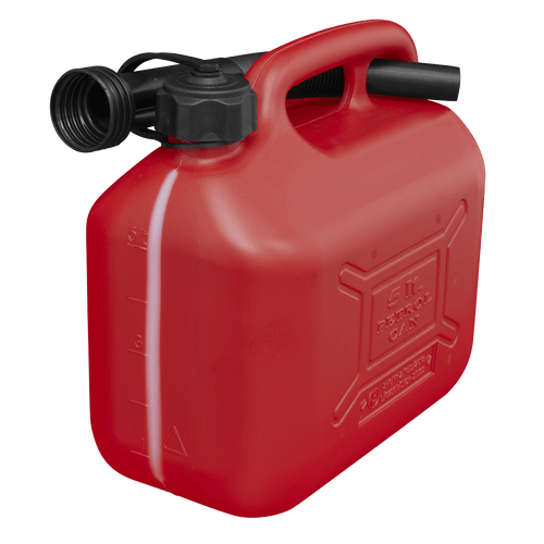 Fuel Can 5L - Red | 5L Plastic fuel can with safety screw lock cap and flexible spout. | toolforce.ie