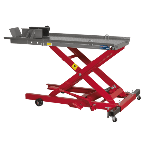 Motorcycle Lift 365kg Capacity Hydraulic | All steel construction with foot operated, integral hydraulic pump and ram assembly. | toolforce.ie