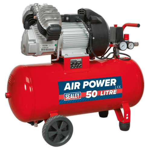 Air Compressor 50L V-Twin Direct Drive 3hp | V-Twin pump with aluminium cylinders and cast iron liners for reduced weight and improved resistance to wear. | toolforce.ie