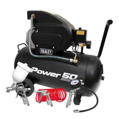 Sealey Air Compressor 50L Direct Drive 2hp with 4pc Air Accessory Kit SAC5020APK