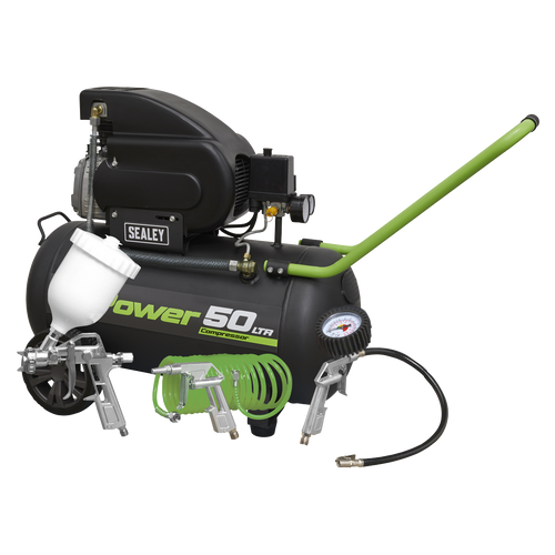 Sealey Air Compressor 50L Direct Drive 2hp with 4pc Air Accessory Kit SAC5020EPK
