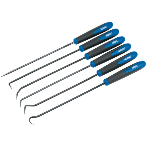Draper Long Reach Hook and Pick Set (6-Piece) 51764 | Designed to ease the removal of 'O' rings, split pins, seals and bushes in various automotive and engineering applications. | toolforce.ie