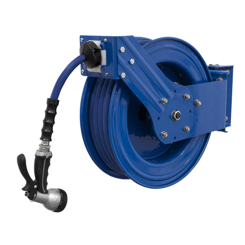 Heavy-Duty Retractable Water Hose Reel 15m ¯13mm ID Rubber Hose | Heavy-duty durable steel case. | toolforce.ie