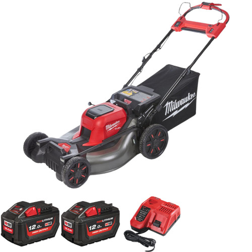 Milwaukee Lawnmower with 2 x 12ah batteries and charger