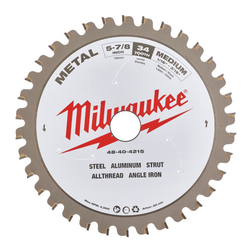 Milwaukee Metal Circular Saw Blade 5-7/8Inch 34 Tooth, For use on Steel, Aluminum,Unistrut,Threaded Rod and Angle Iron.