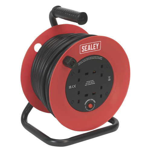 Sealey Cable Reel 25m 4 x 230V 2.5mm² Heavy-Duty Thermal Trip CR22525