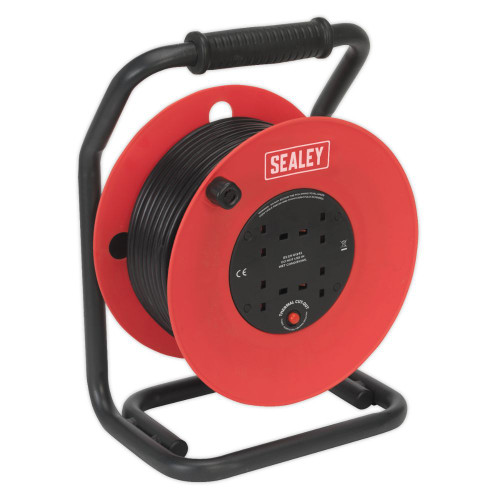 Sealey Cable Reel 50m 4 x 230V 1.5mm² Heavy-Duty Thermal Trip CR50/1.5
