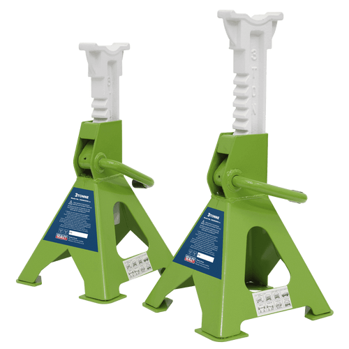 Sealey Axle Stands (Pair) 3tonne Capacity per Stand Ratchet Type - Hi-Vis Green VS2003HV