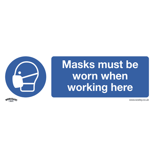Sealey Mandatory Safety Sign - Masks Must Be Worn - Rigid Plastic - Pack of 10 SS57P10