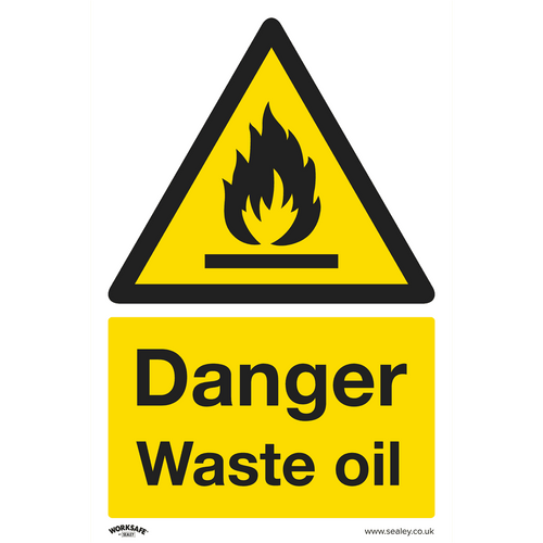 Sealey Warning Safety Sign - Danger Waste Oil - Rigid Plastic - Pack of 10 SS60P10