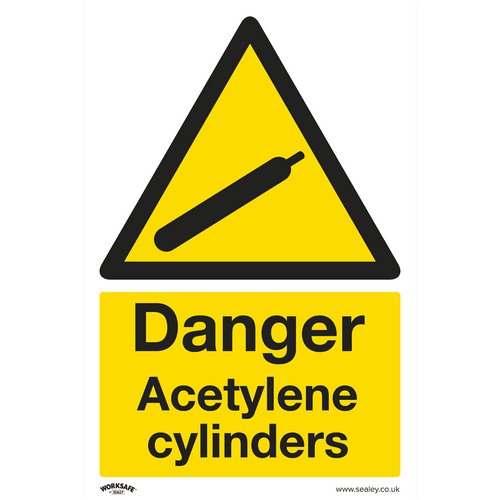 Sealey Warning Safety Sign - Danger Acetylene Cylinders - Self-Adhesive Vinyl - Pack of 10 SS63V10