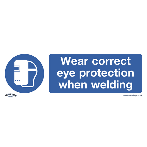 Sealey Mandatory Safety Sign - Wear Eye Protection When Welding - Self-Adhesive Vinyl - Pack of 10 SS54V10