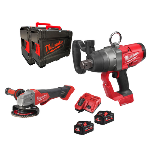 Milwaukee M18 Fuel 1" Impact Wrench & Angle Grinder Twin Pack M18FPP2J9-802X