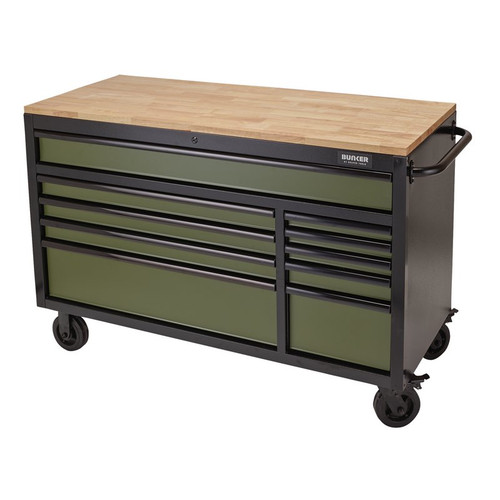 Draper Bunker Workbench Roller Cabinet, 10 Drawer, 56" Green 08236