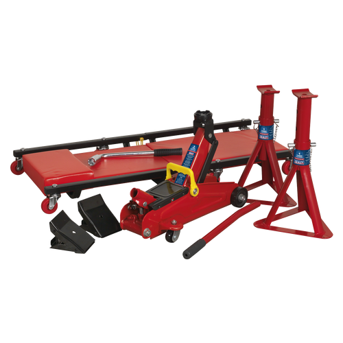 Sealey Lifting Kit 5pc 2 Tonne (Inc Jack, Axle Stands, Creeper, Chocks & Wrench) JKIT01