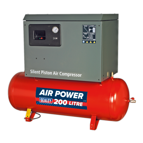 Sealey Air Compressor 200L Belt Drive 3hp with Cast Cylinders Low Noise SAC2203BLN