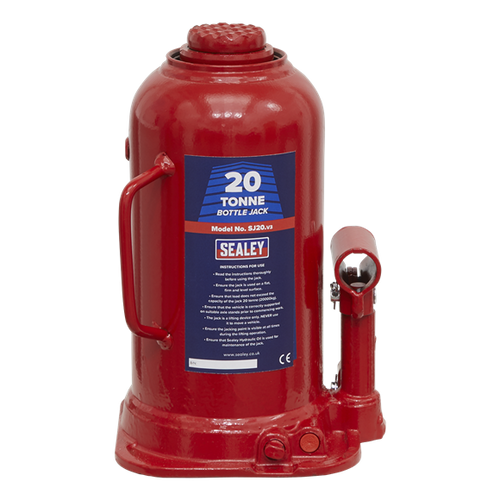 Sealey 20 Tonne Bottle Jack SJ20 | Integrated Carrying Handle. Supplied with 2pc handle.| toolforce.ie