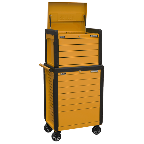 Sealey 11 Drawer Push-To-Open Rollcab & Topchest Stack - Orange APPDSTACKO