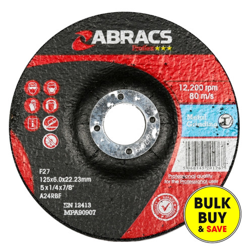 Abracs Proflex 125mm x 6mm x 22mm DPC Metal Grinding Disc PF12560DM Bulk Buy