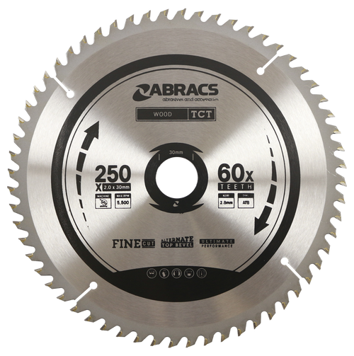 Abracs TCT Blade 250mm x 30mm x 60T - Wood TCT25060