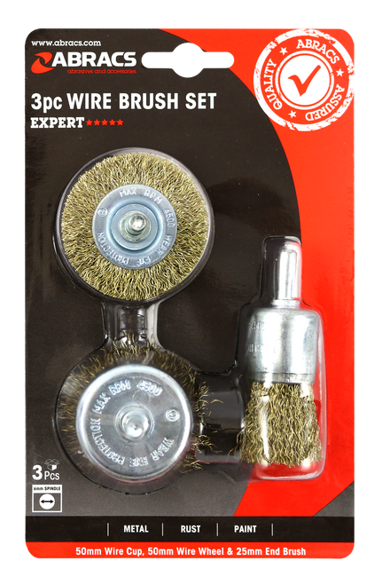 Abracs 3pc Spindle Mounted Wire Brush Set ABWBSMPACK9