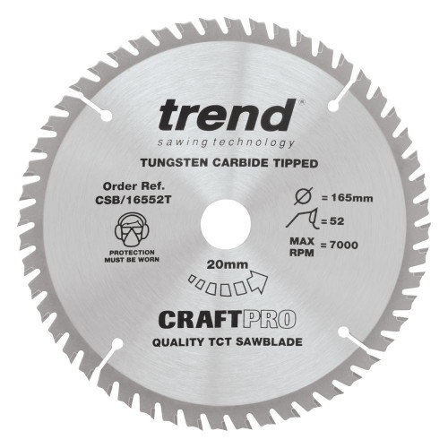 Trend Craftpro Wood Thin Kerf Circular Saw Blade 165MM X 52T X 20MM CSB/16552T