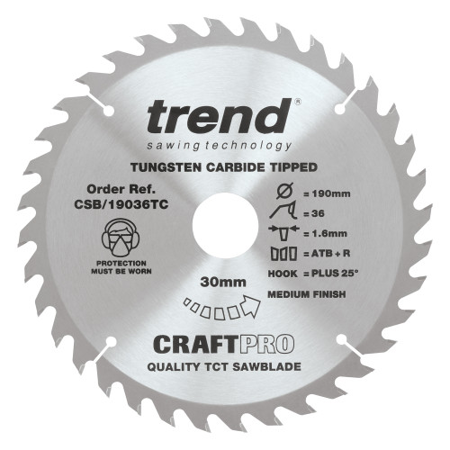 Trend Craftpro Thin Kerf Circular Saw Blade For Cordless Saws 190MM X 36T X 30MM CSB/19036TC