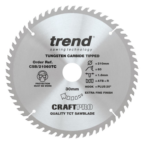 Trend Craftpro Wood Thin Kerf Circular Saw Blade 210MM X 60T X 30MM CSB/21060TC