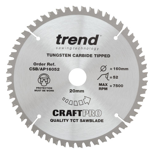 Trend CraftPro Aluminium Plunge Saw Blade 160MM X 52T X 20MM CSB/AP16052