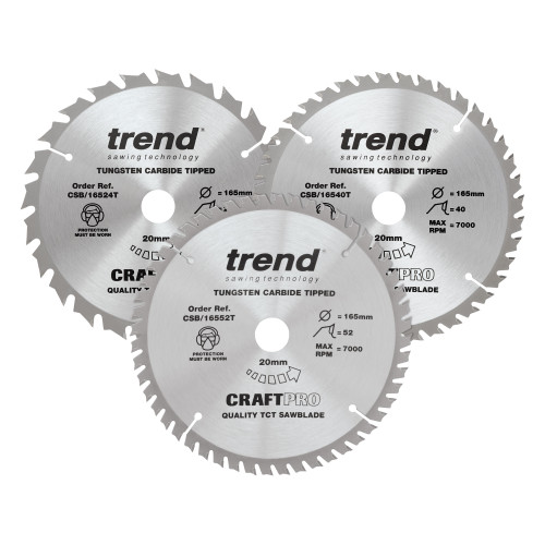 Trend 3 Pack of CraftPro 165mm Plunge Saw Blades CSB/165/3PK/B