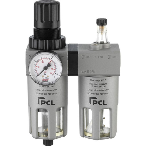 PCL Air Treatment Filter/Regulator/Lubricator 0-170 psi/0-12 bar, 1/2 Ports ATCFRL12